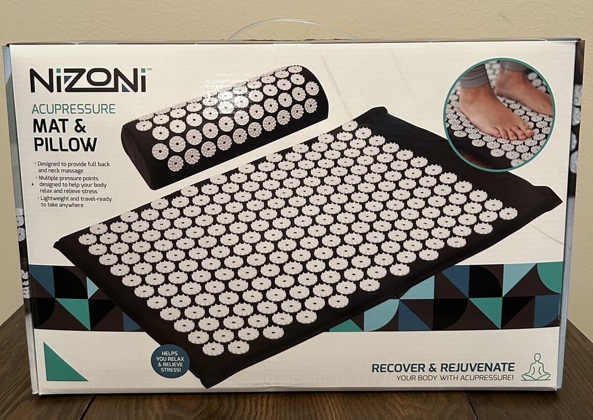 NIZONI Neck and Back Pain Relief Acupressure Mat and Neck Pillow Set