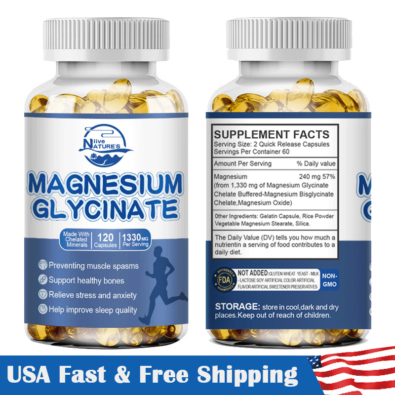 Magnesium Glycinate 120 Capsules 1330mg Stress & Anxiety Relief High Strength