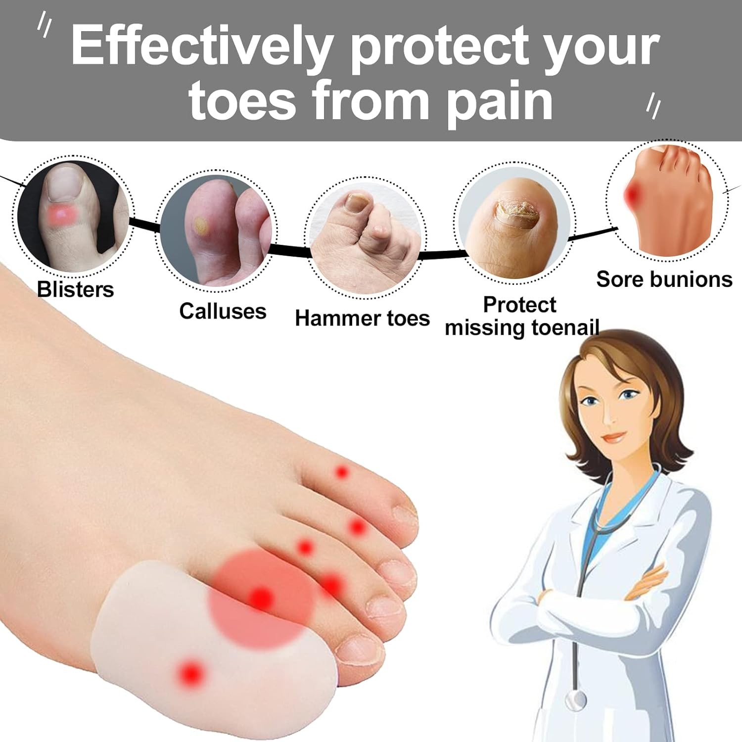10Pcs Gel Toe Cap Silicone Toe Protector Toe Guards Cushion Set for Corn Callus