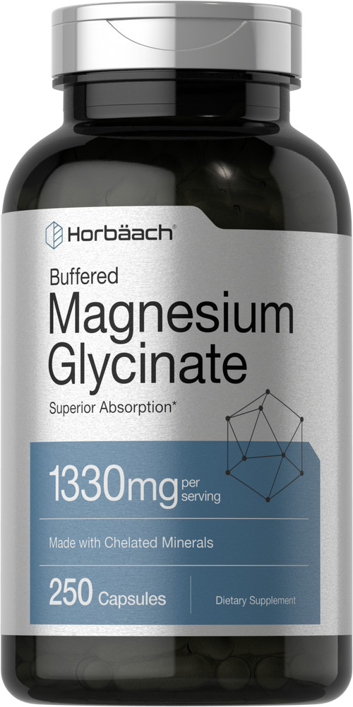 Magnesium Glycinate | 1330mg | 250 Capsules | Buffered & Chelated | by Horbaach