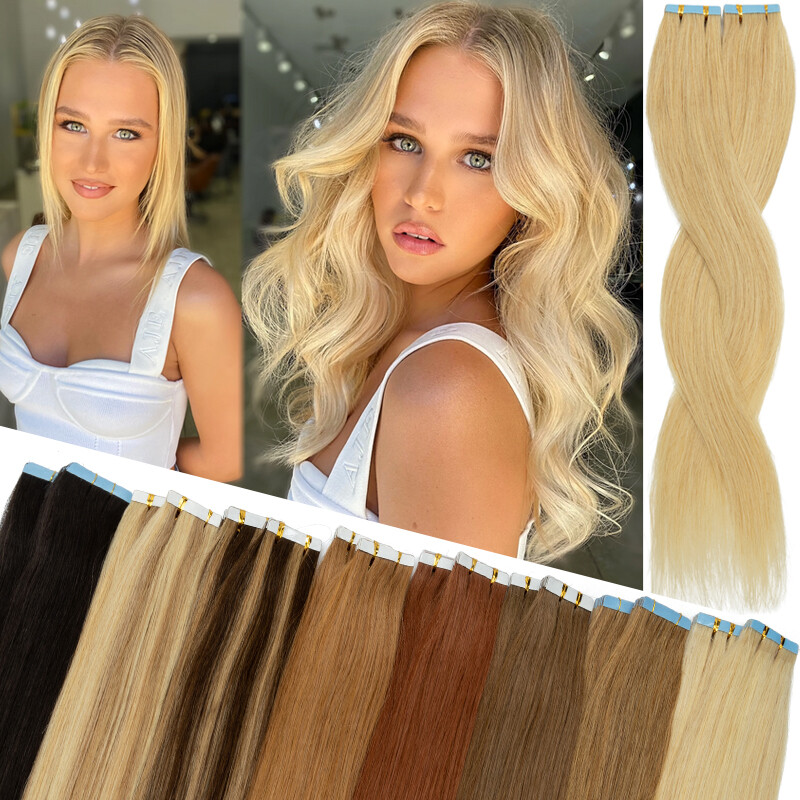 Wavy Tape In 100% Real Human Hair Extensions Curly Body Wave Wavy Skin Weft 150g