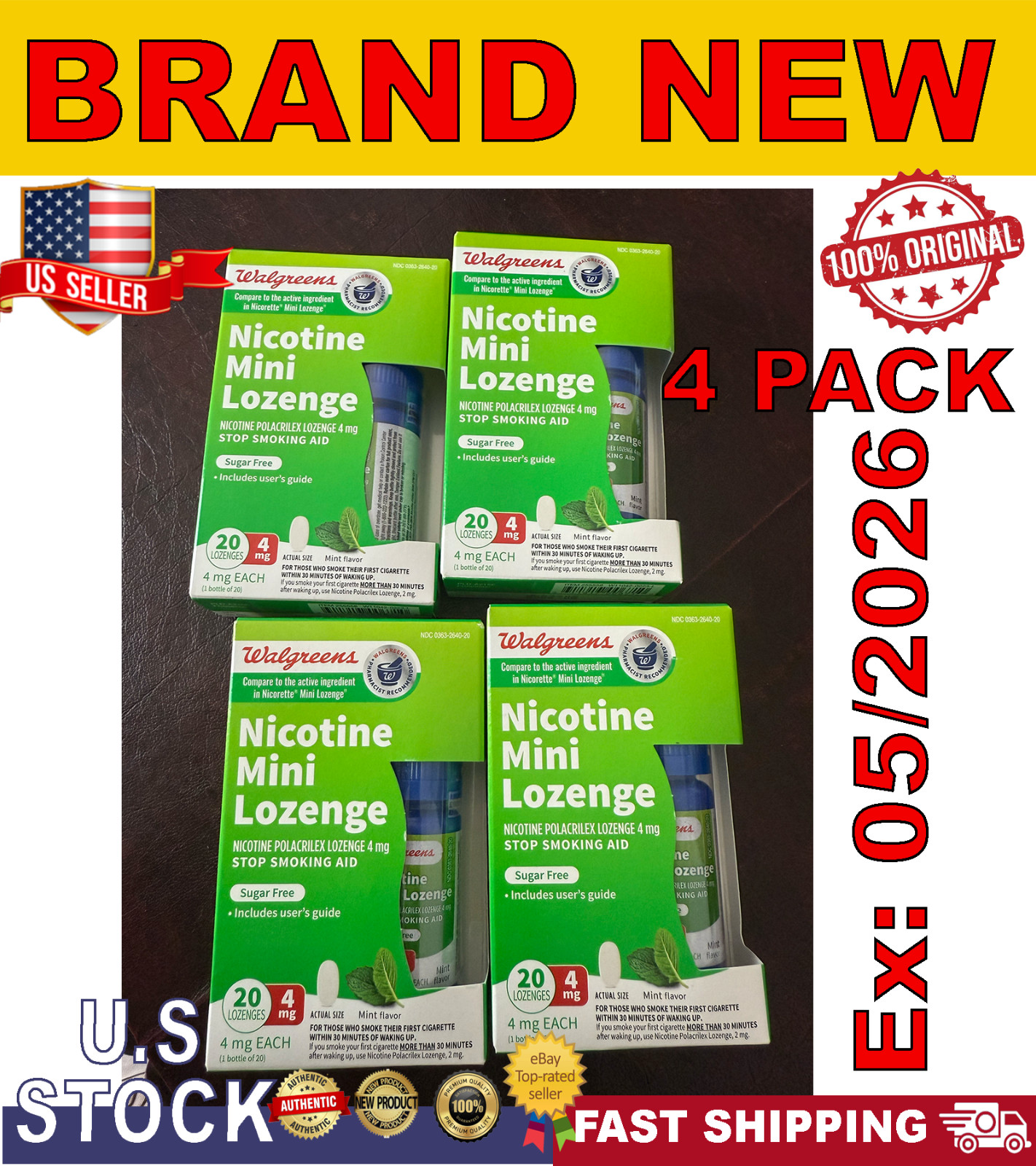 Walgreens Nicotine Mini Lozenge Stop Smoking Aid 4mg Mint 20 Ct 05/26 | 4 PK