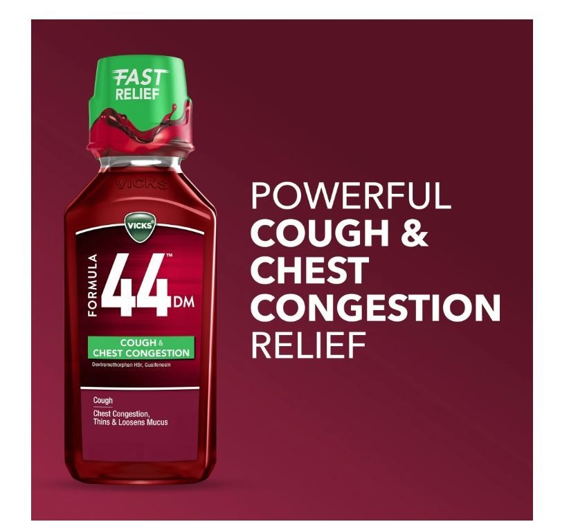 Vicks Formula 44 Cough Chest Congestion Liquid Berry Flavor, 12 fl oz
