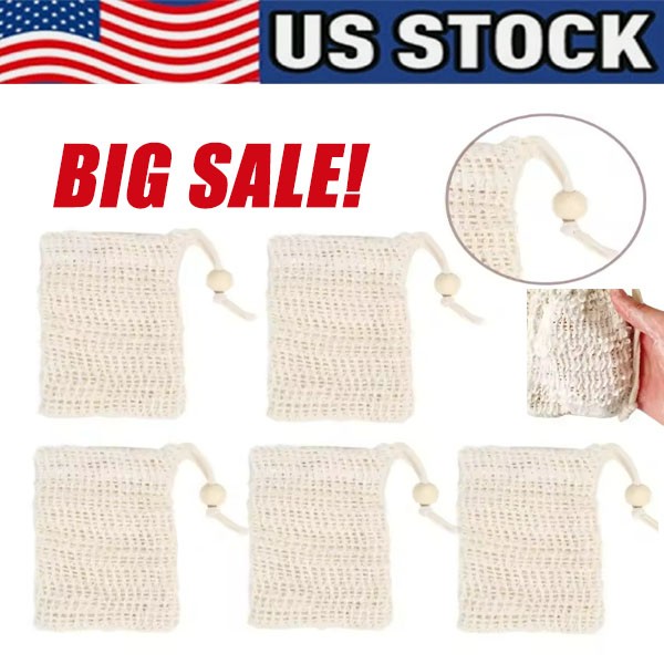 NEW Mesh Bar Soap Pouch, Natural Soap Bag Scrubber for Shower, Cotton Linen Ex