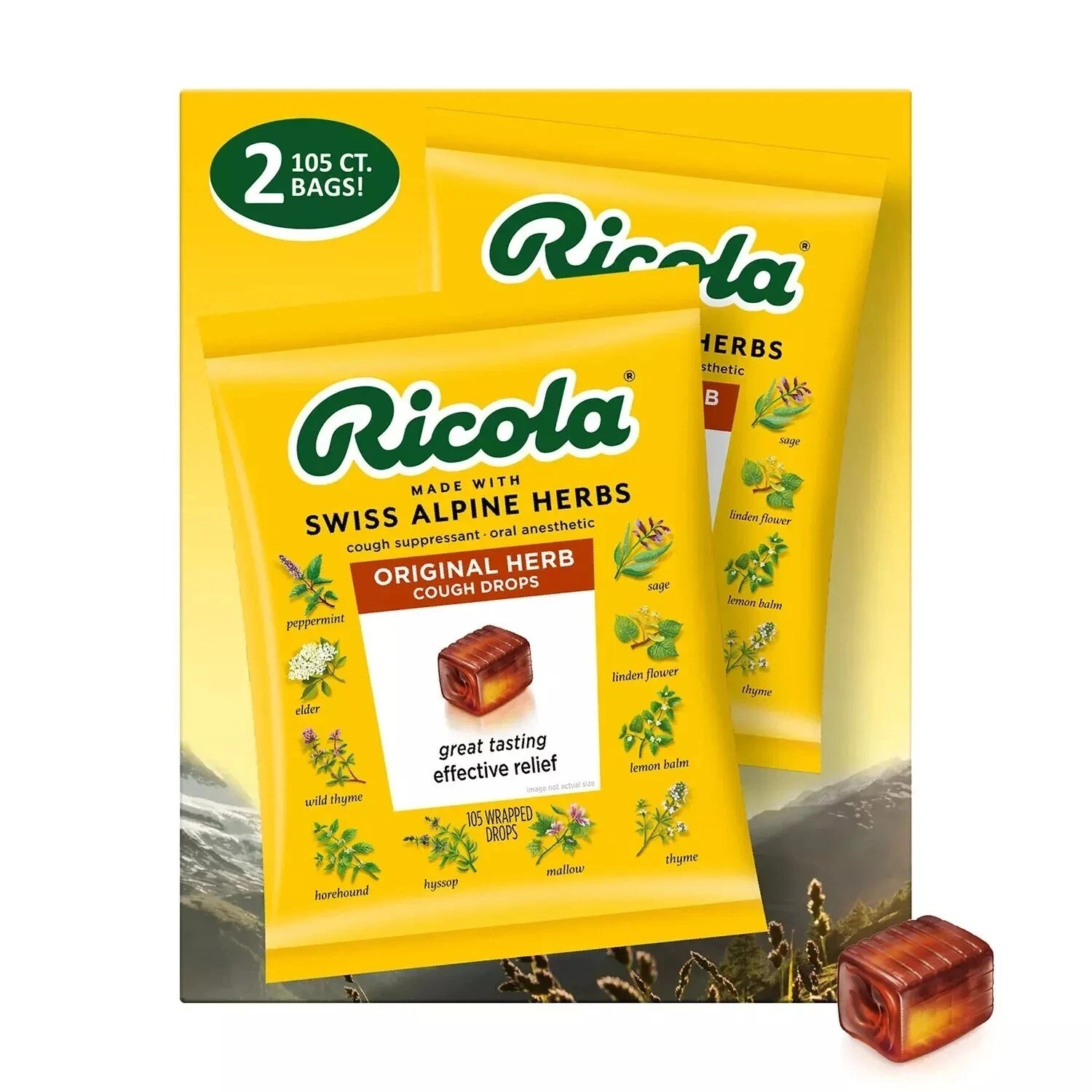 2 Pack Ricola Original Natural Herb Cough Drops 210 total drops Fast Shipping