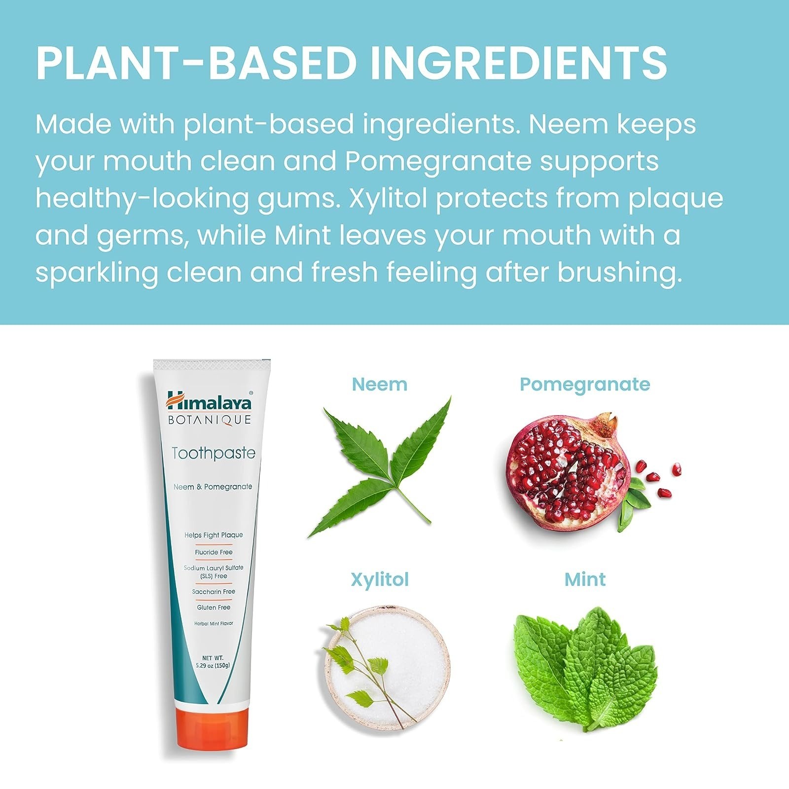 Botanique Neem & Pomegranate Toothpaste, Mint, 5.29 oz, 4 Pack | Fluoride Free N