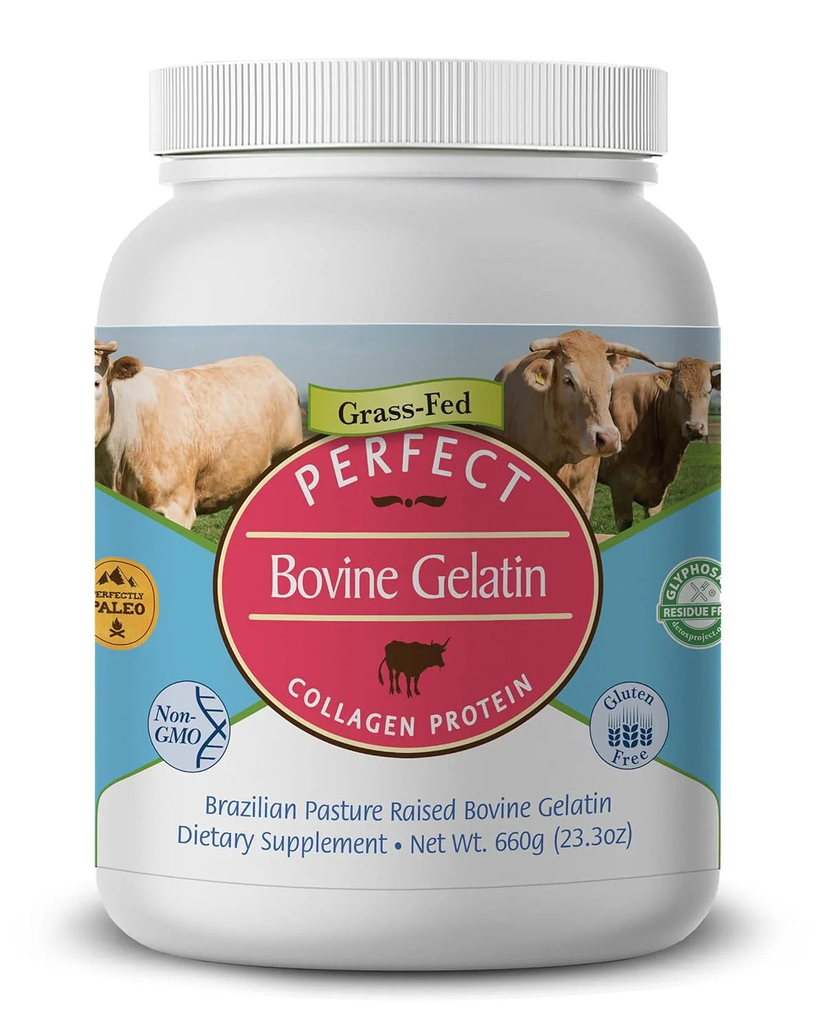 Perfect Bovine 100% Grass-Fed Beef Gelatin Powder 23.3 oz 60 Servings