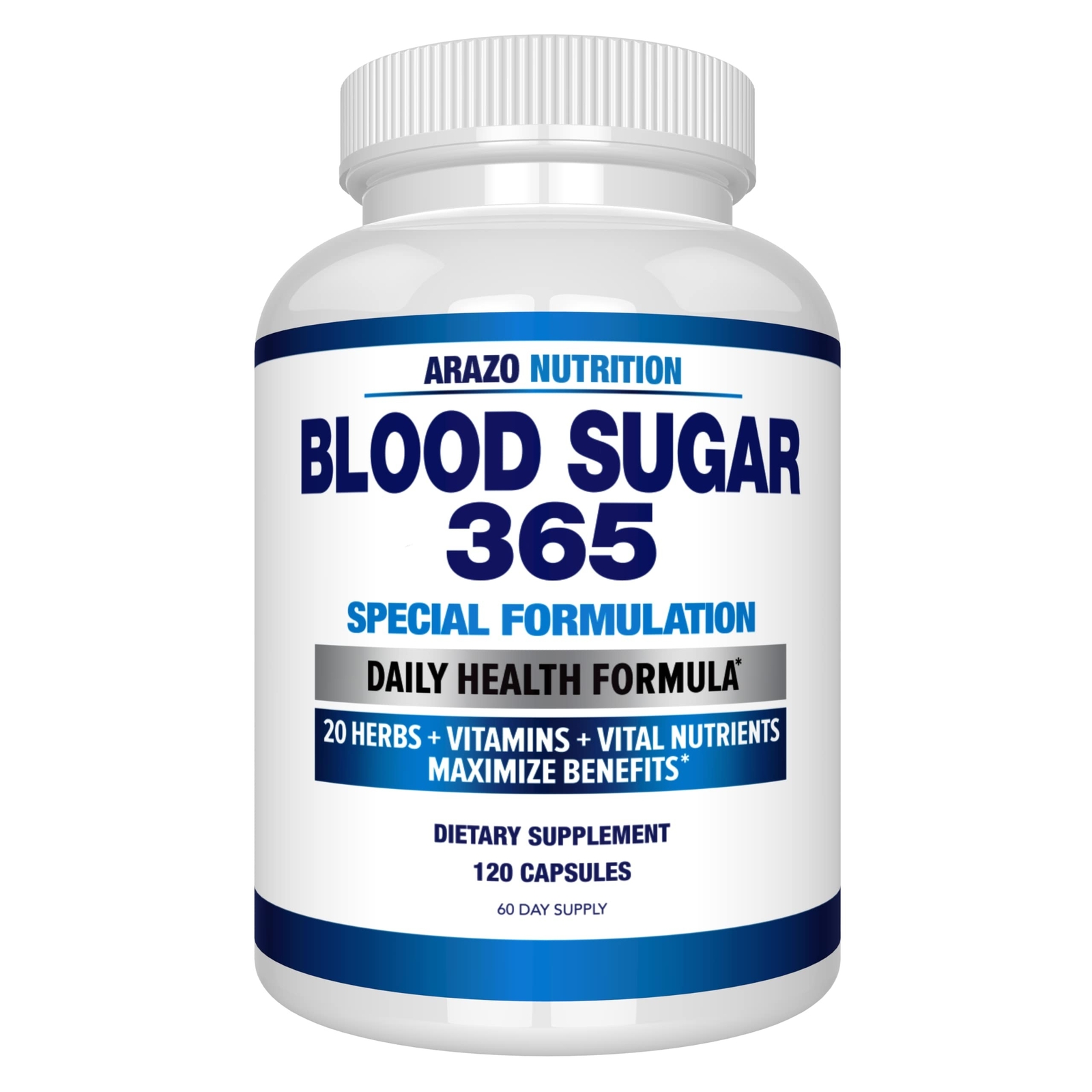 Arazo Nutrition Blood Sugar 365 Supplement – 120 Herbal Pills – 60 Day Supply