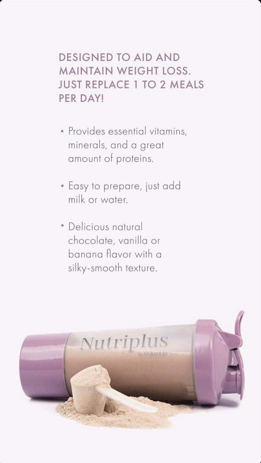 MEAL REPLACEMENT Nutriplus SHAKES (VAINILLA, CHOCOLATE, BANANA, STRAWBERRY)