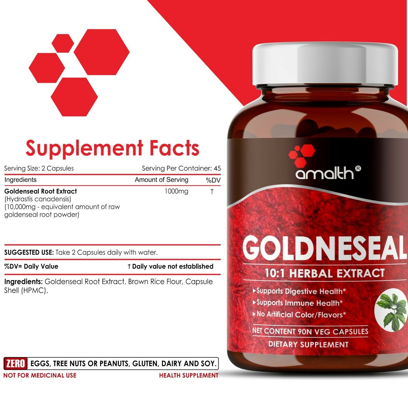 Goldenseal Root Extract Powder Hydrastis Canadensis 10000mg Immune Capsules