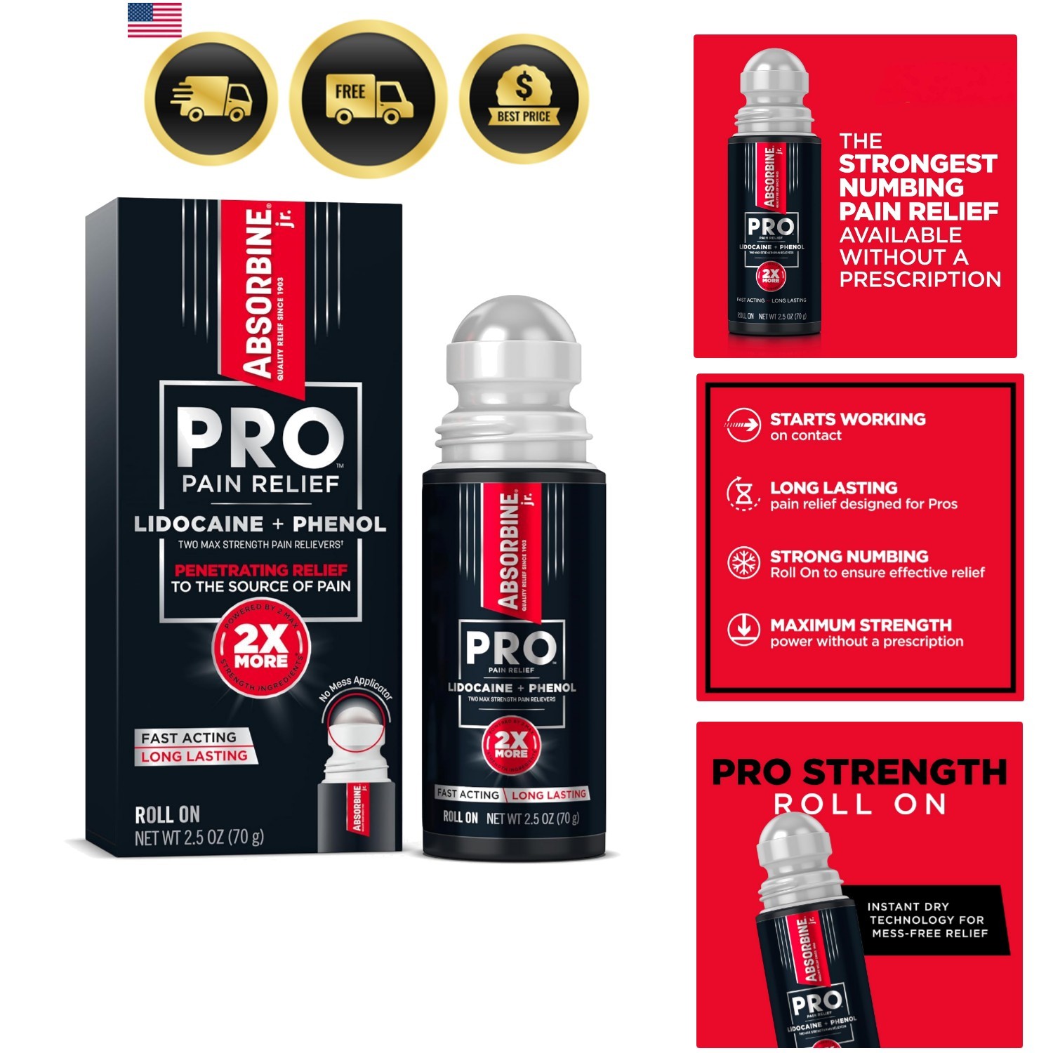 PRO Maximum Strength Lidocaine Roll-On for Targeted Nerve and Muscle Pain Rel…