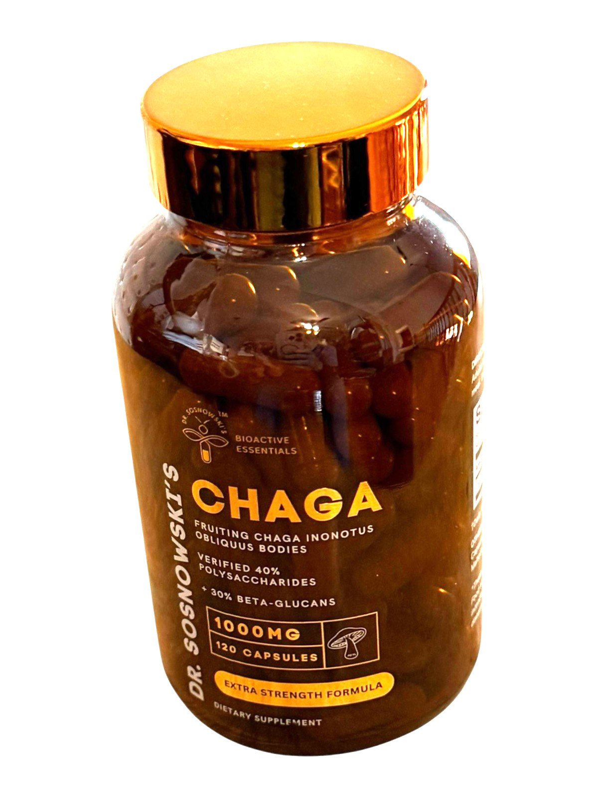 Dr. Sosnowski’s BioActive Chaga – 1000mg, Glass Bottle – 120 Capsules – Ex: 8/27