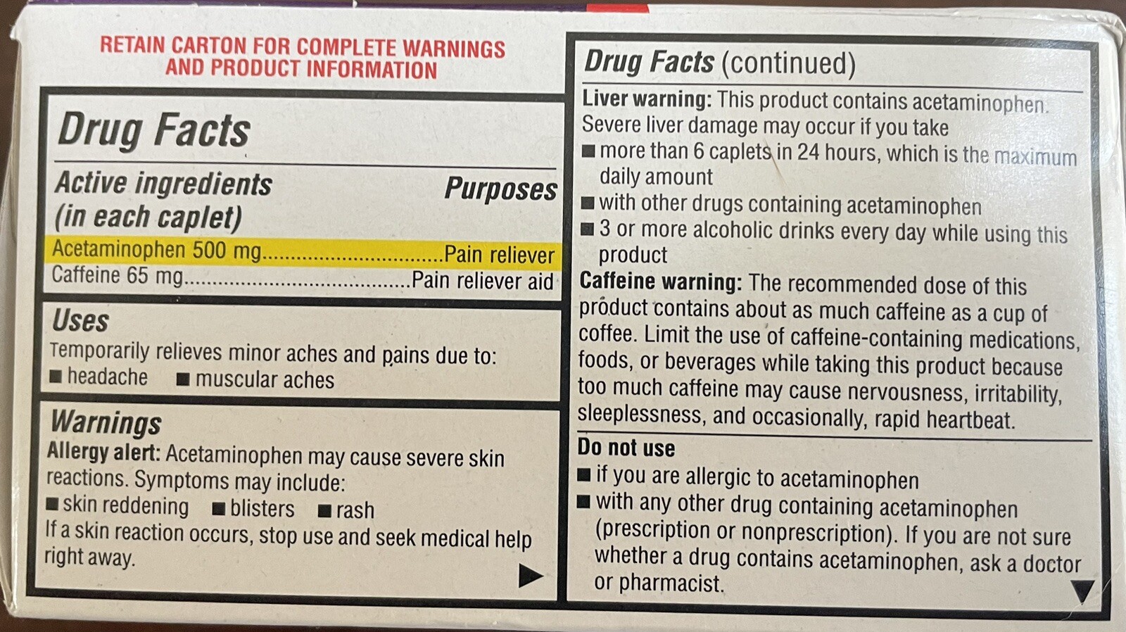 Tension Headache Relief **Excedrin Compare 200 Caplets (2×100)