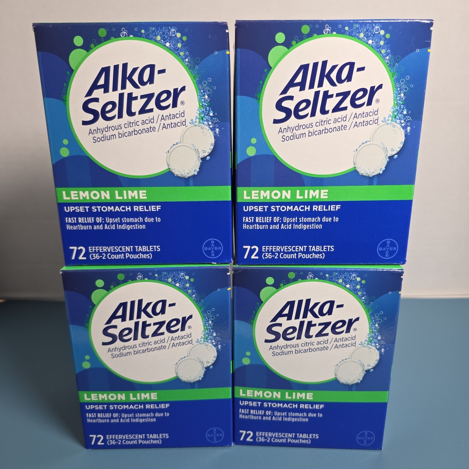 (4 Pack) Alka-Seltzer Heartburn Relief Lemon Lime Flavor Effervescent 72 Tablets