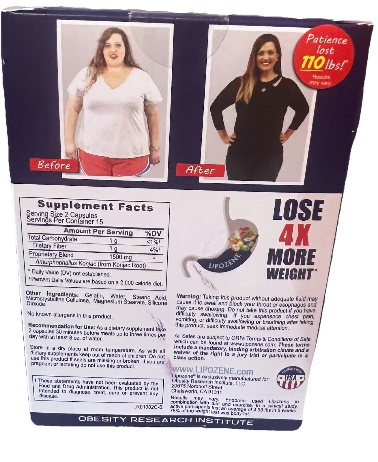[2 pack] Lipozene Maximum Strength Weight Loss Supplement, 30ct ea Exp 7/2027