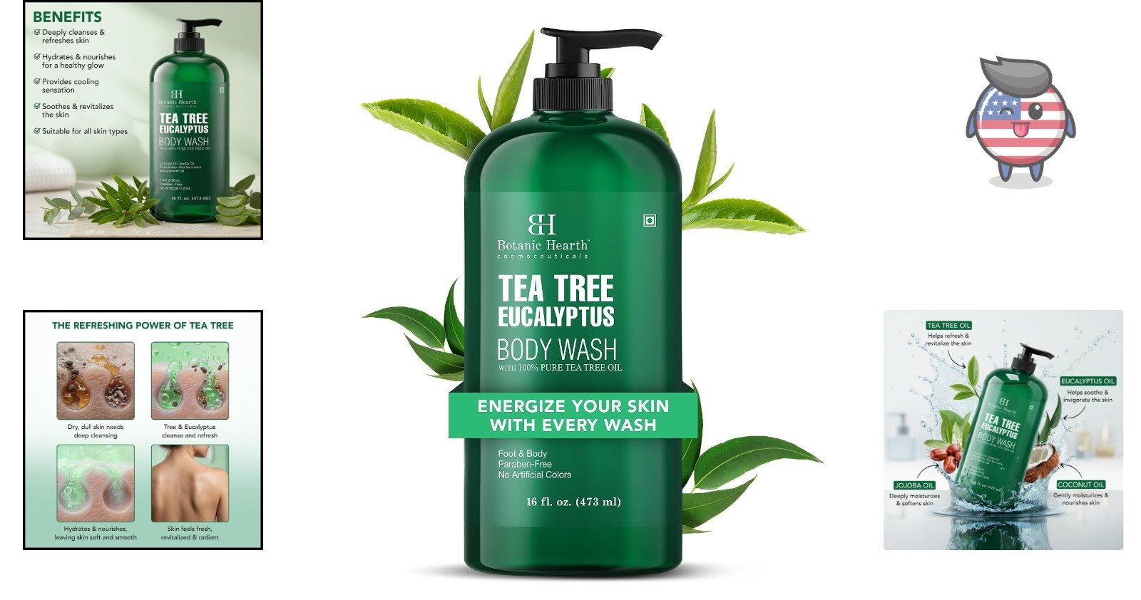 Naturally Refreshing Eucalyptus & Tea Tree Shower Gel – 16 fl oz, Cruelty-Free