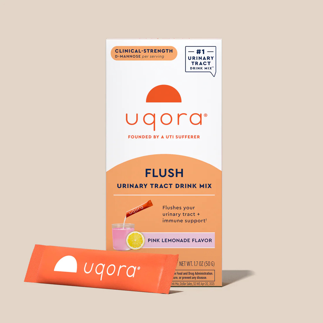 Uqora Drink Mix 1 FLUSH Supplement 10 Packets Pink Lemonade Exp 2027+