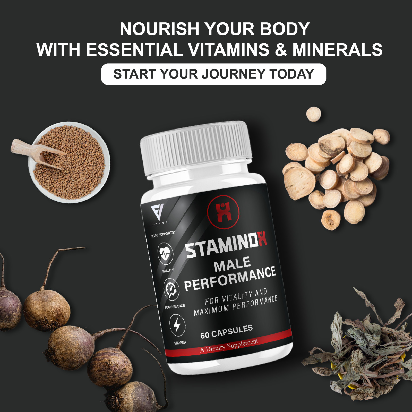 Staminox Premium Performance Supplement, Staminox Pills (60 Capsules)