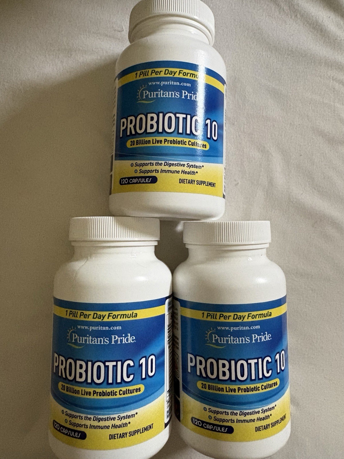 Puritan’s Pride Probiotic 10 Support Immune Health 120 Ct Exp 9/26. 3 Bottles