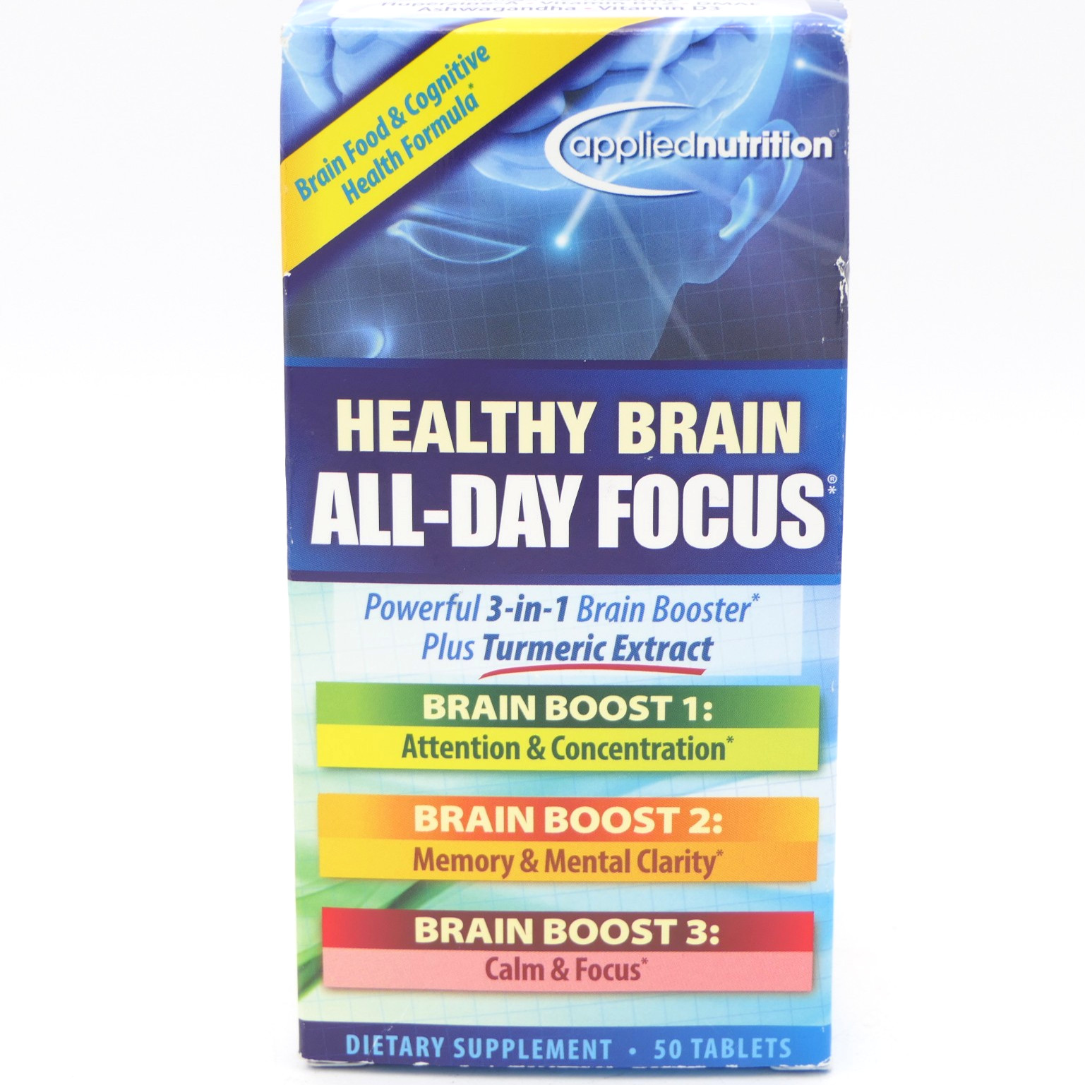Applied Nutrition Healthy Brain All-Day Focus Dietary Supplement 50 Tabs 10/26