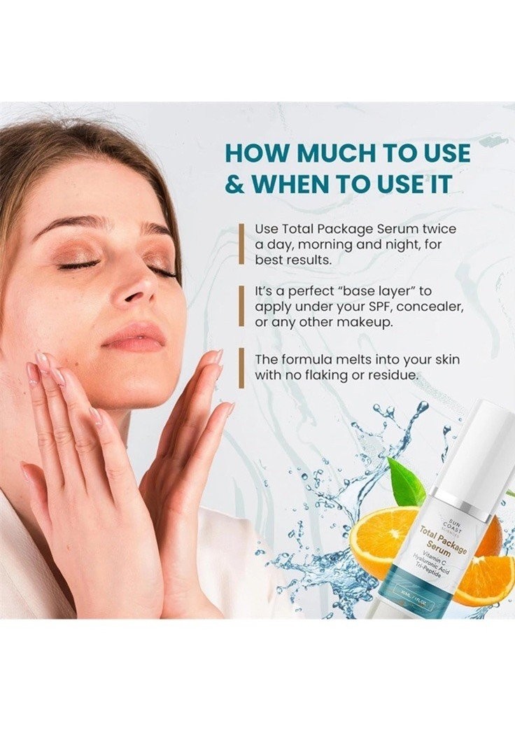 Sun Coast Science Total Package Serum, Vitamin C, Hyaluronic Acid, 1 FL OZ/ 30ML