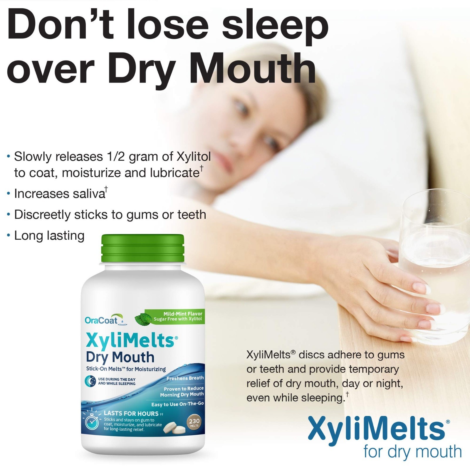 Moisturizing Dry Mouth Discs – Sugar-Free Xylitol, Mint Flavor, 230 Count, 8-Hou