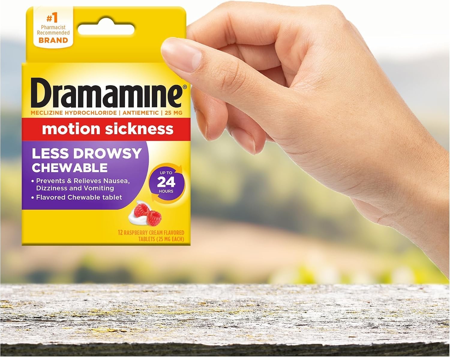 Dramamine Motion Sickness Less Drowsy Raspberry Cream Chewable, 12 Ct, 2 Pk | Ch