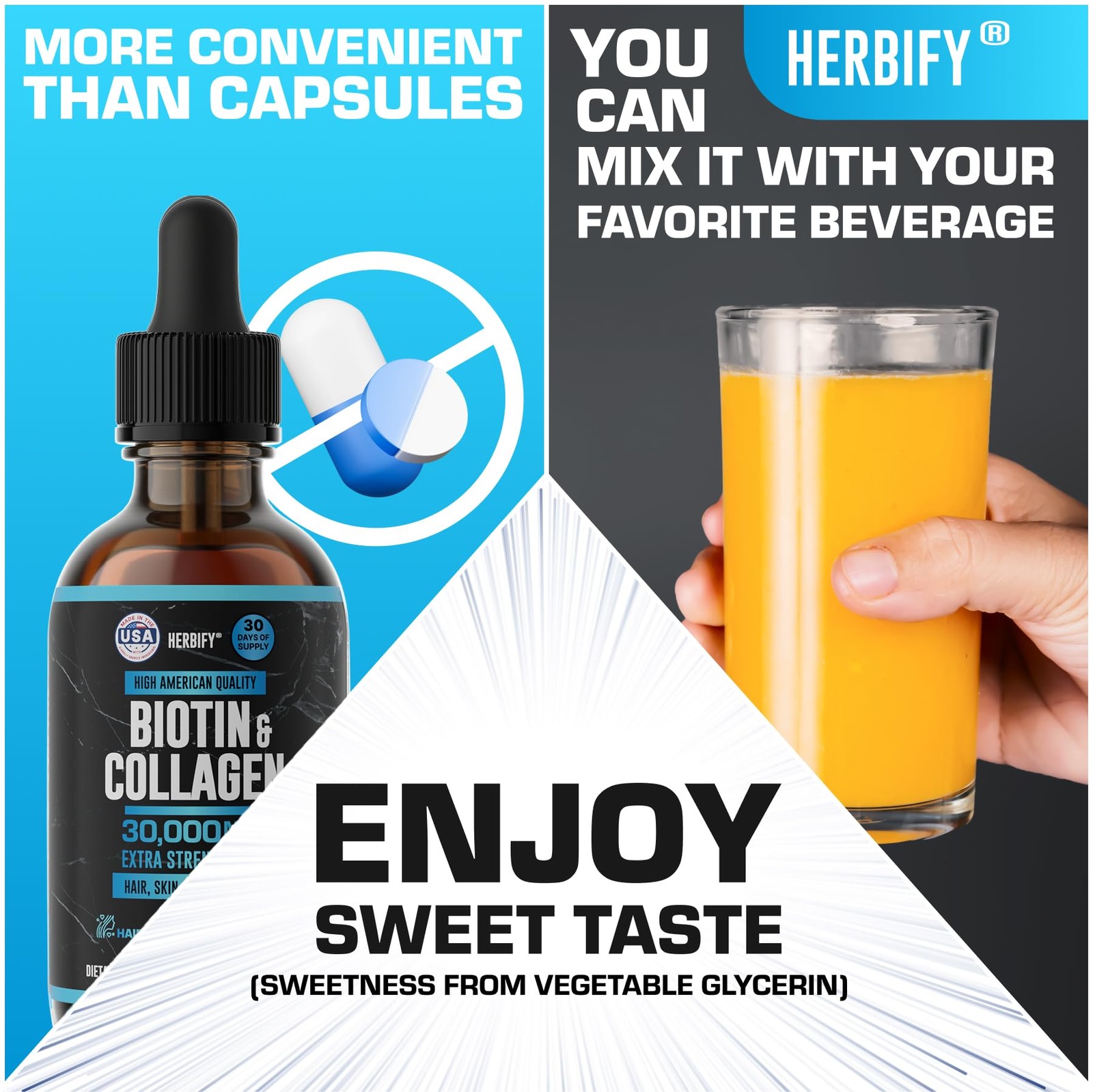 HERBIFY Liquid Biotin and Collagen Drops for Women & Men, 30 Days of Supply …