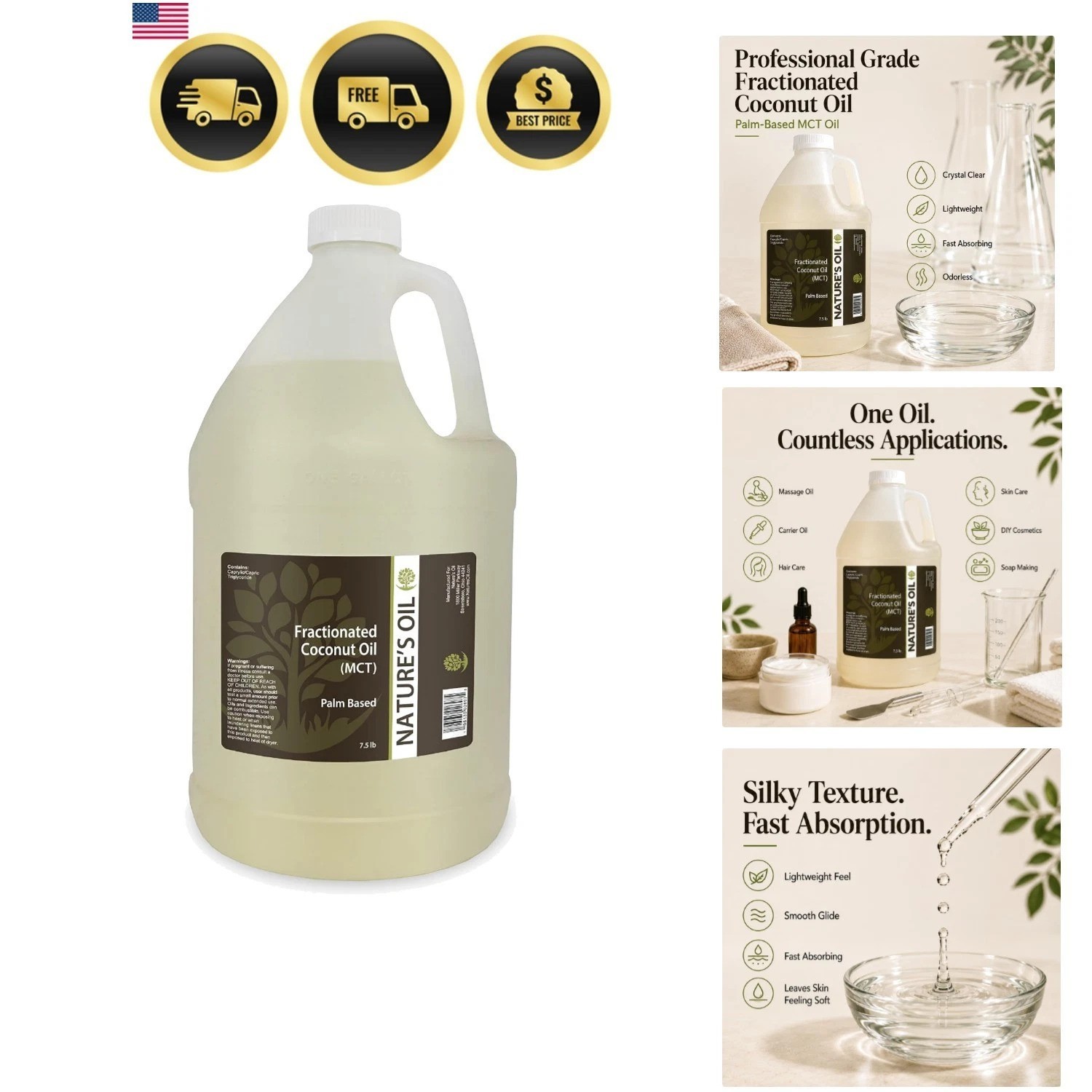 Fractionated Coconut Oil MCT Oil Oil Gallon for Massage, Diluting Essential O…