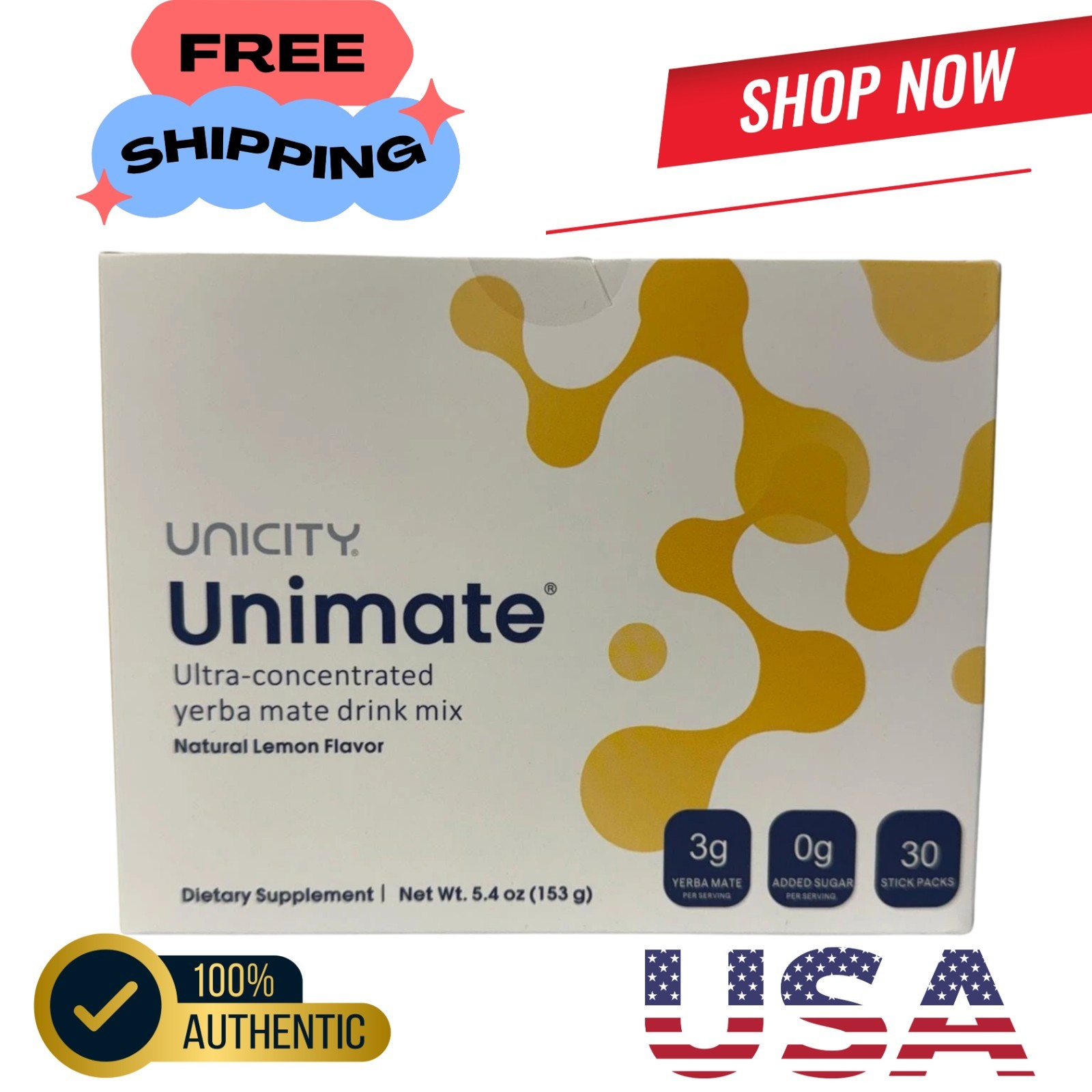 Unicity Unimate Lemon Drink Mix 30 Packs Energy Focus Support Exp 08/2028