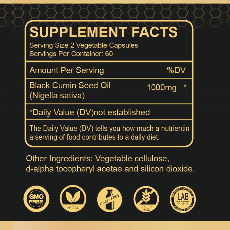 2PC 1000mg Black Seed Oil,Premium Cold Pressed,Non-GMO,Vegan,Premium Black Seed