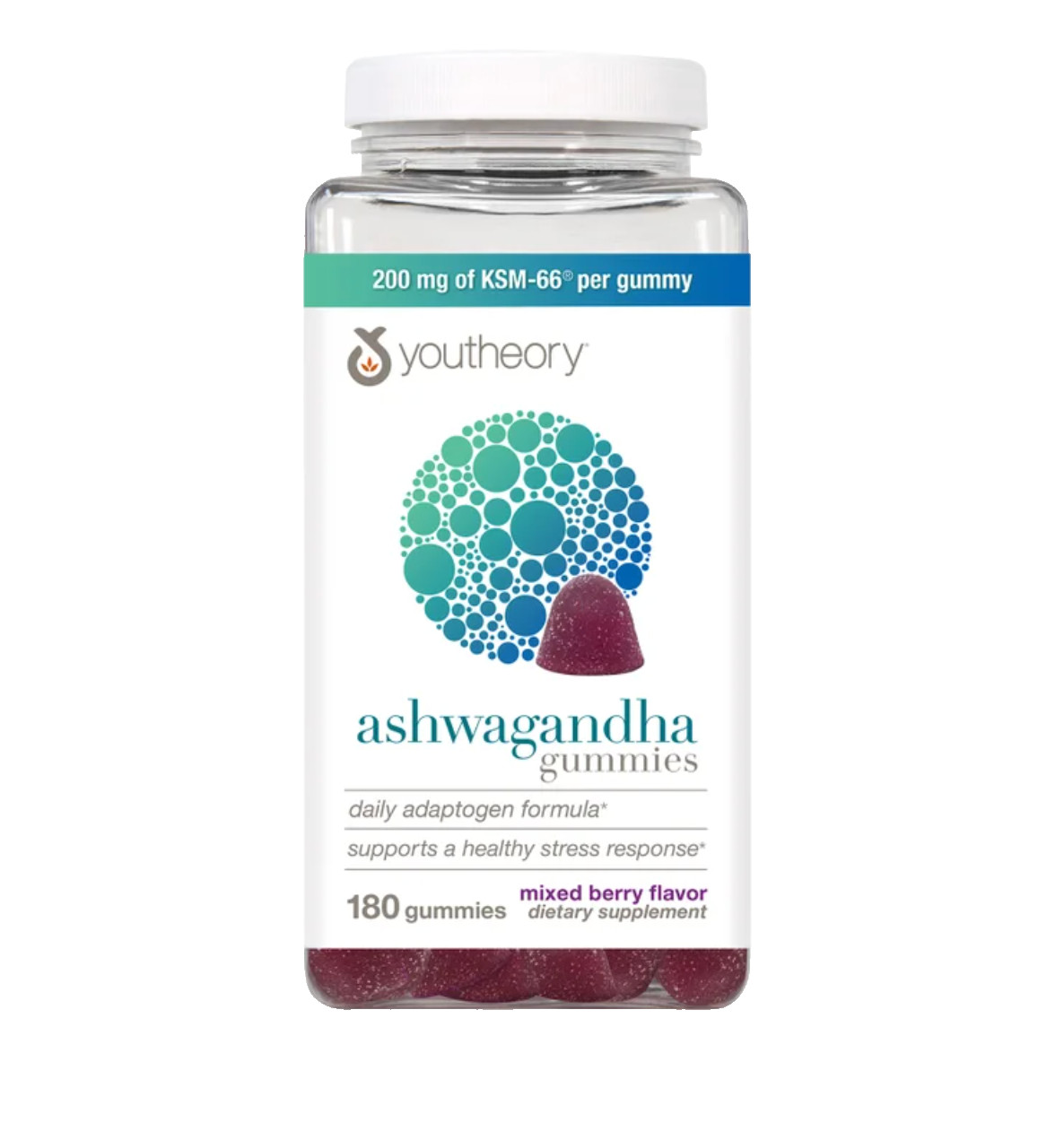 Ashwagandha Gummies 200mg KSM-66 Youtheory 180 Mixed Berry Adaptogen