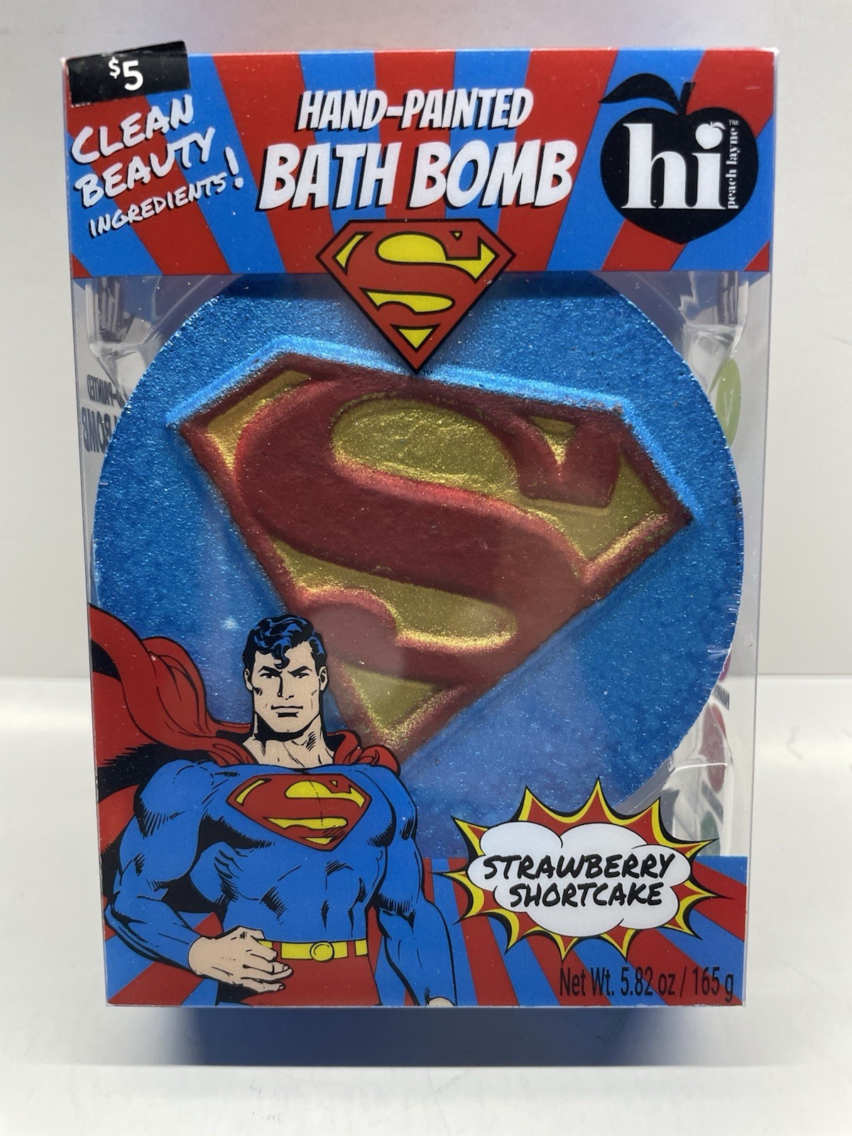 Superman Hand-Painted Bath Bomb Strawberry Shortcake 5.82oz Clean Beauty Gift
