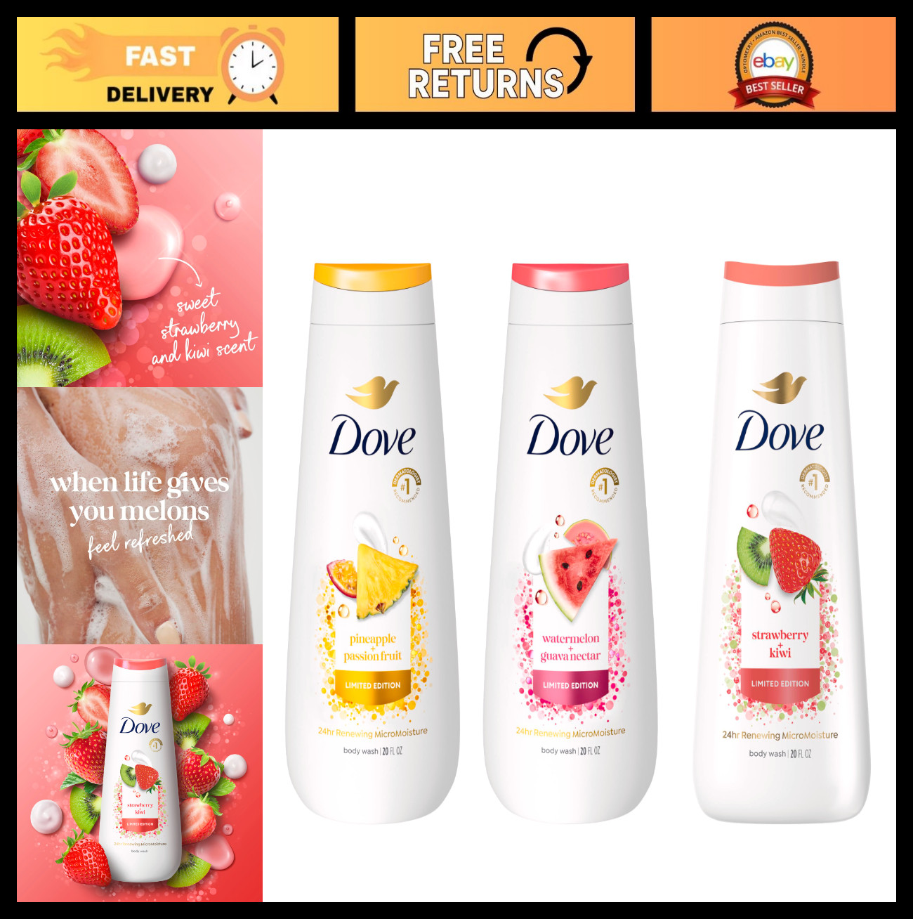 Hydrating Body Wash for Women – 3 Count Summer Variety Pack, 20 fl oz Each, Soft