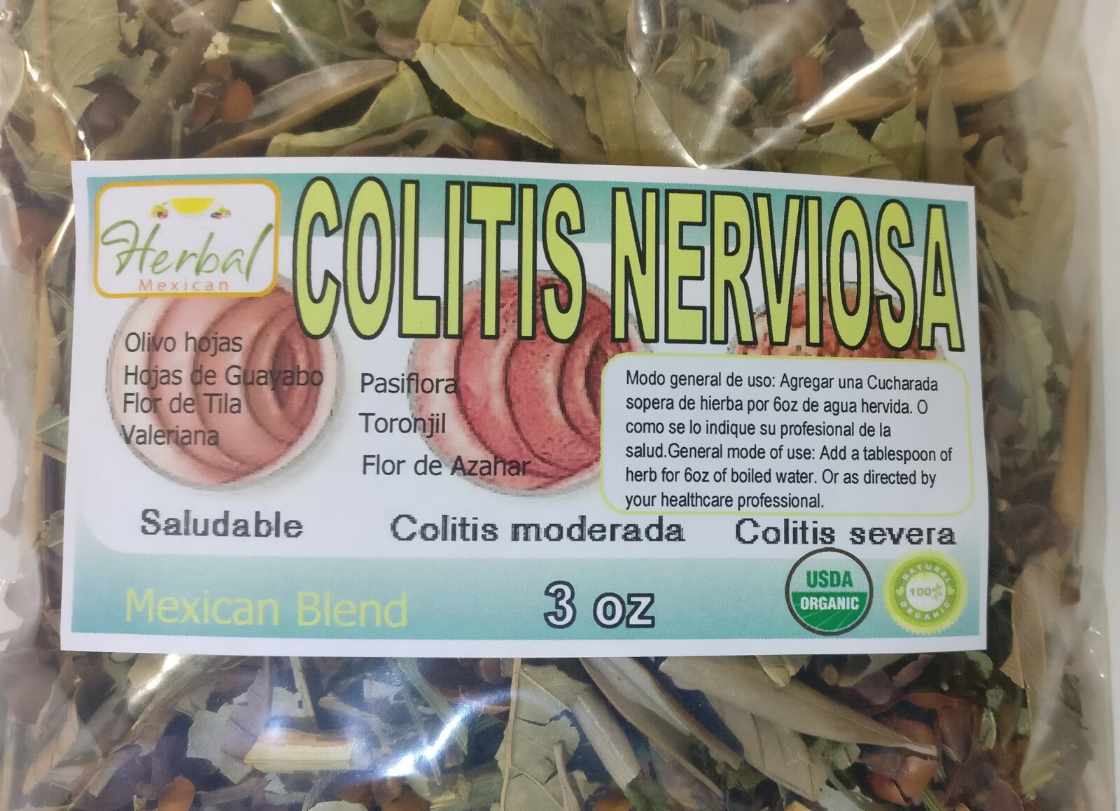 Colitis Nerviosa Te Ulcerative colitis aid 3oz Natural Tea Mexican Blend !!!