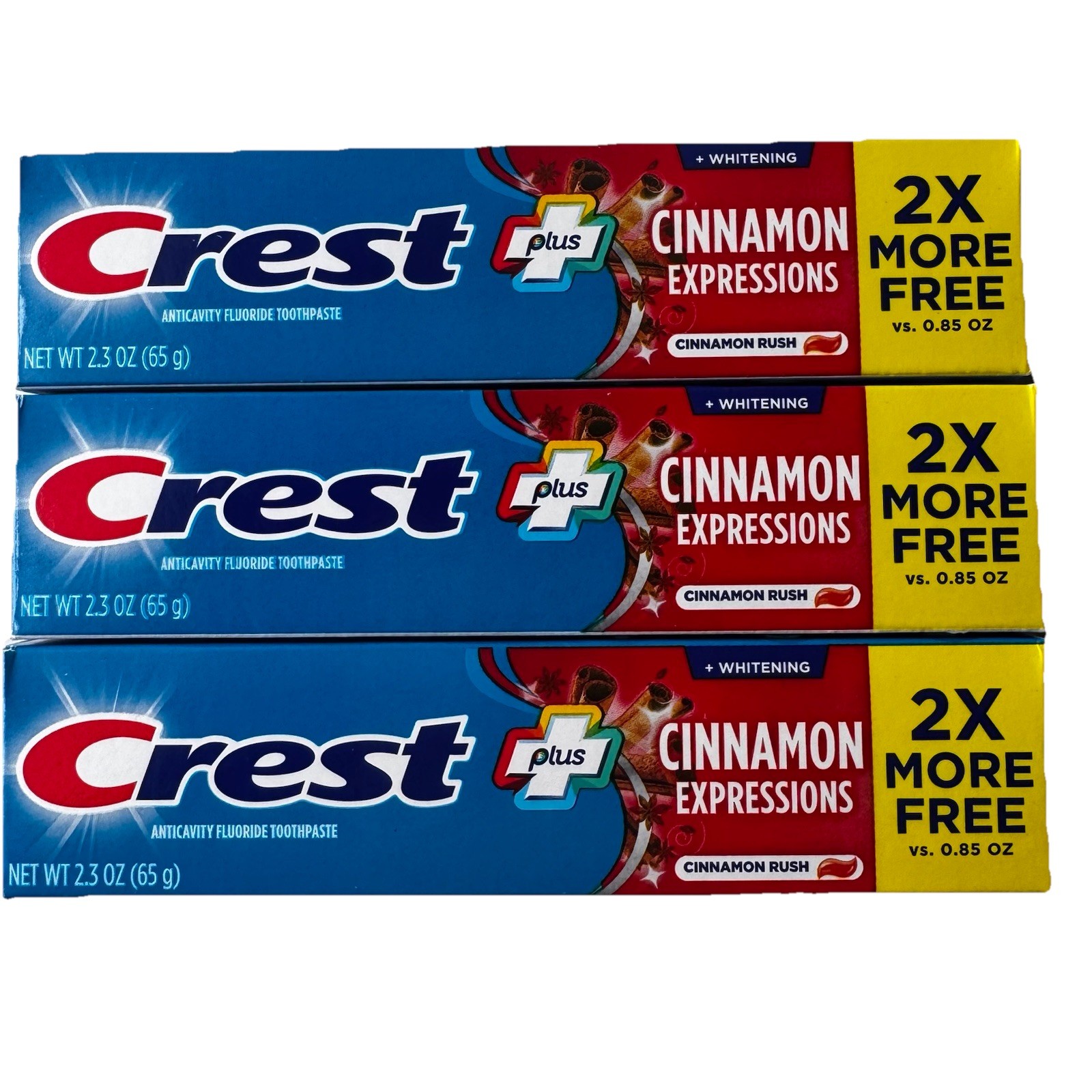 Crest Complete Plus Anticavity Cinnamon Toothpaste – 2.3 oz (65g) Pack of 3
