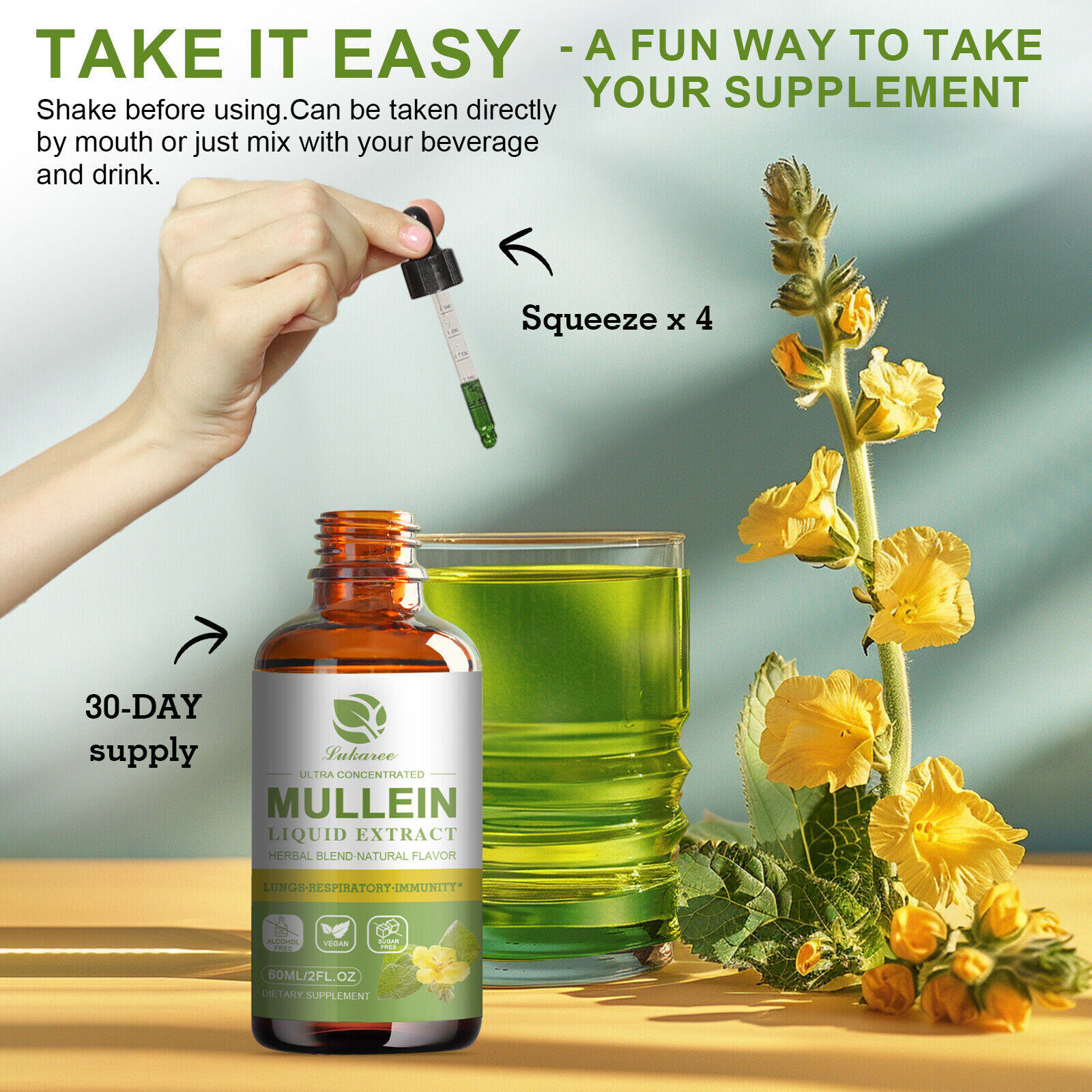 Mullein Leaf Extract Organic Lung Cleanse Drops for Lung Health Natural Herbal