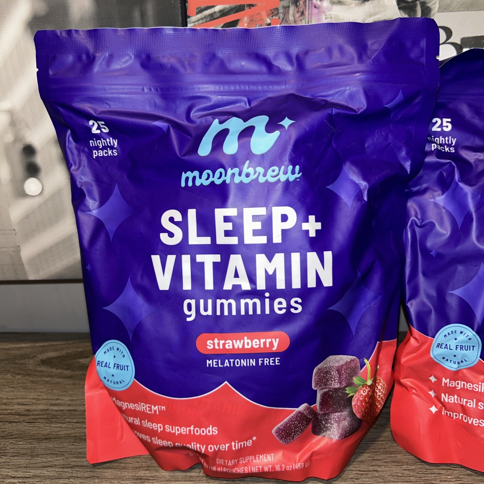 2 Pack Moonbrew Sleep Support Melatonin-Free Magnesium Gummies Strawberry 25 Pac