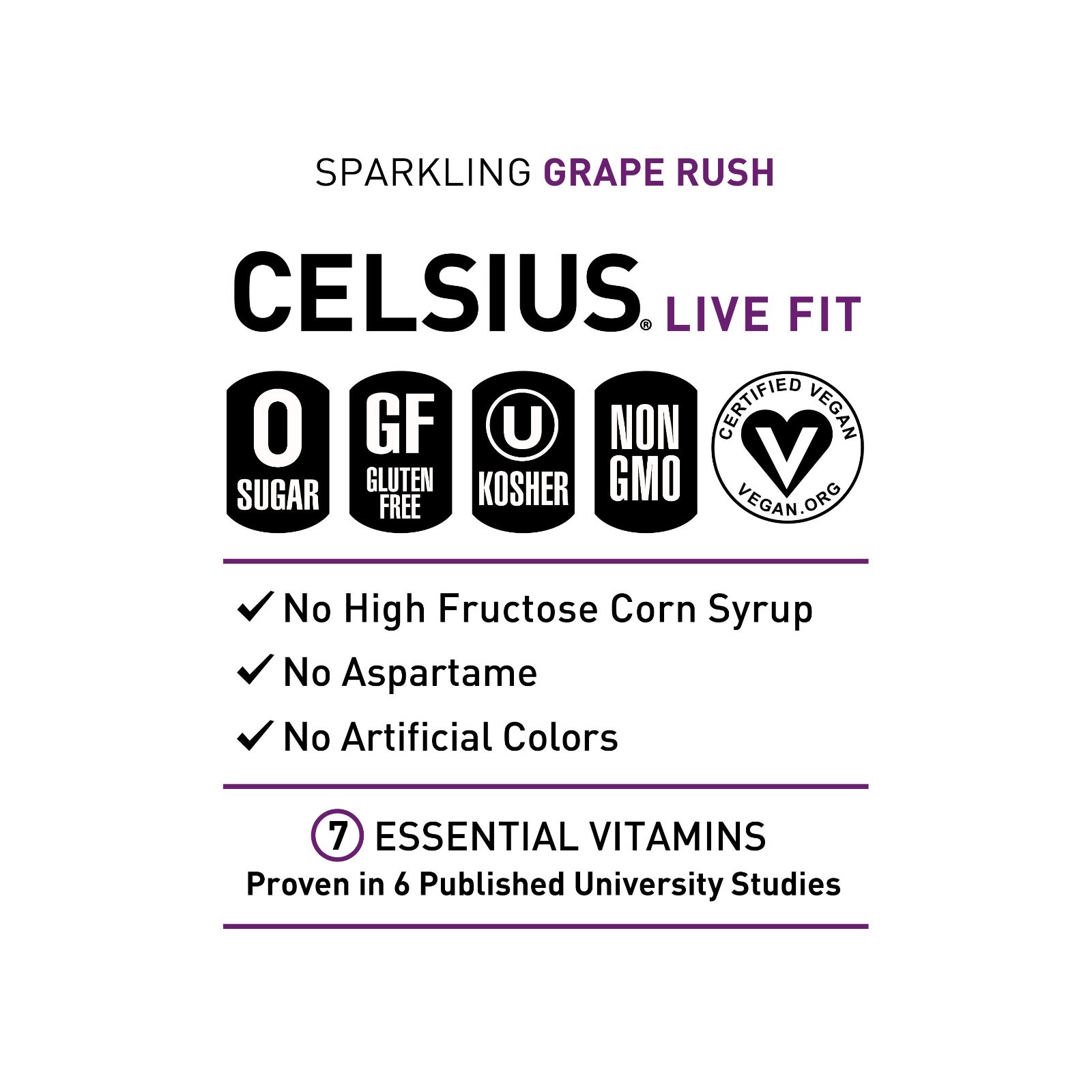 CELSIUS Sparkling Grape Rush, Functional Energy Drink 12 fl oz Can (Pack of 4)