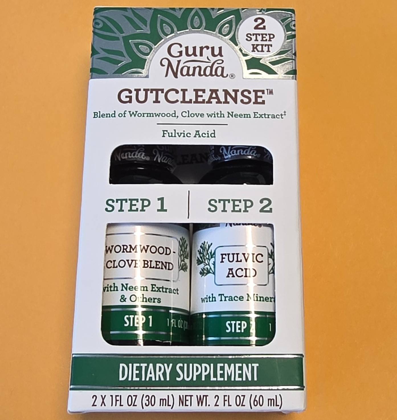 GuruNanda GutCleanse 2-Step Liquid Kit Wormwood Clove + Fulvic Acid 2 fl oz