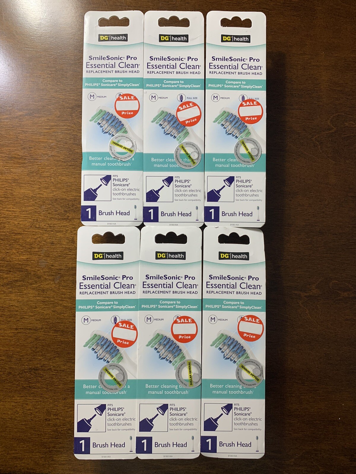 6 SmileSonic Pro (Fits Philips Sonicare SEE PHOTO) White Med Full Brush Heads
