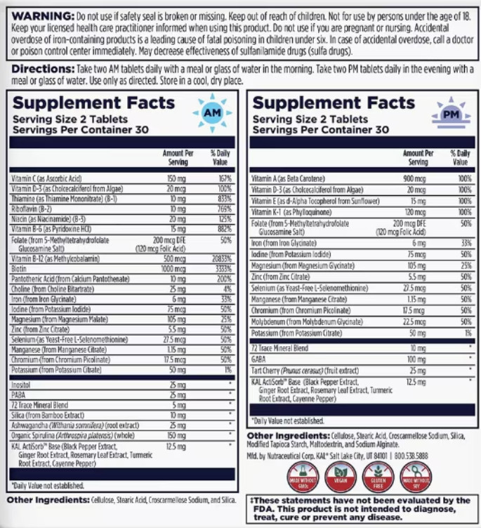 KAL Women’s Multivitamin AM/PM, 2-in-1 Multivitamins for Women; EXP 7/26