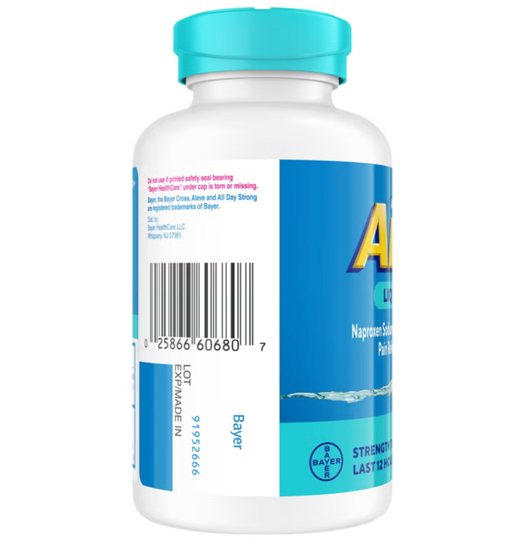 Aleve Liquid Gels Pain Reliever & Fever Reducer Naproxen Sodium 220 mg 180 Ct