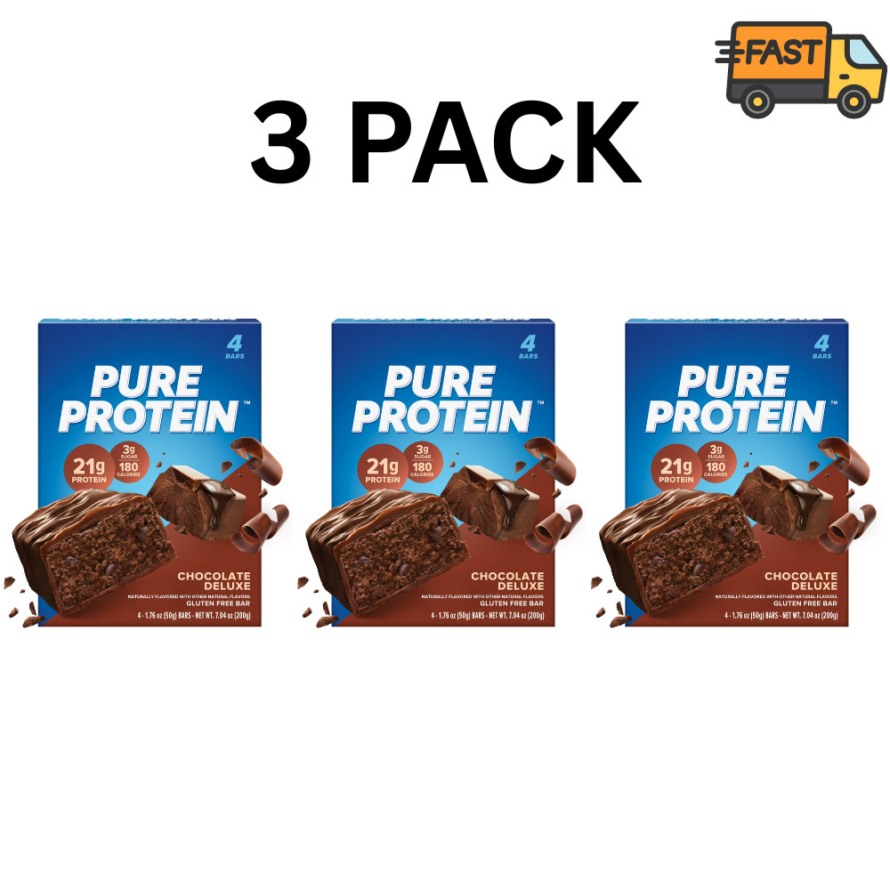 Pure Protein Bars Chocolate Deluxe 21g Protein 12 Count Pack of 3 12 Bars
