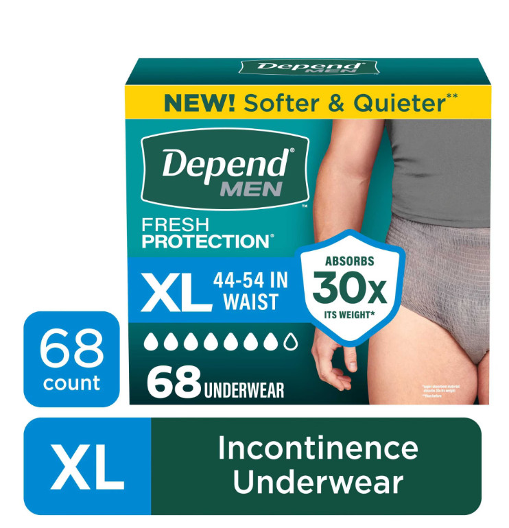 Depend Fresh Protection Incontinence Underwear for Men, Adult, XL, 68 Count