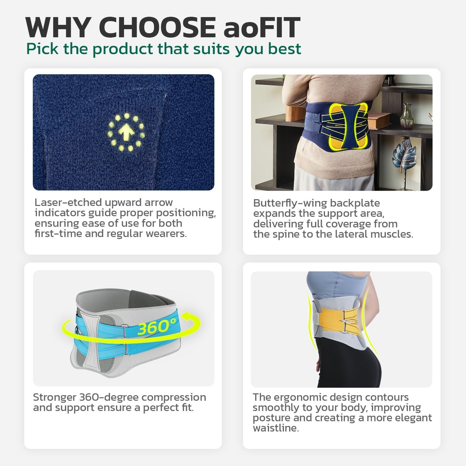 Adjustable Back Brace for Lower Back Pain Relief, Lumbar Support Belt, Dual Comp