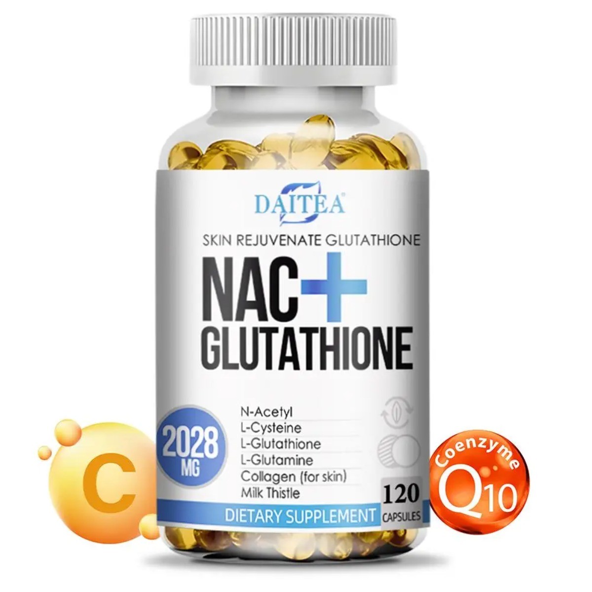 Daitea NAC Plus Glutathione Capsules, Antioxidant Support for Liver & Skin