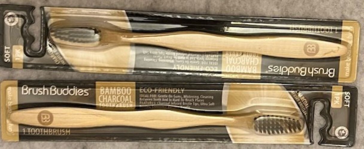 (2) Eco-Friendly Toothbrush Charcoal Infused Bristles & Bamboo Handle – Soft
