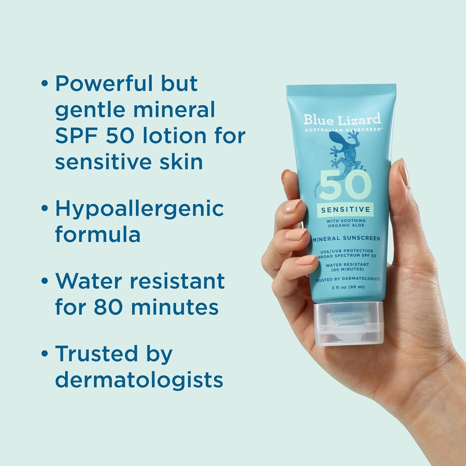 Blue Lizard SENSITIVE Mineral Sunscreen with Zinc Oxide, SPF 50+ Water Resistan
