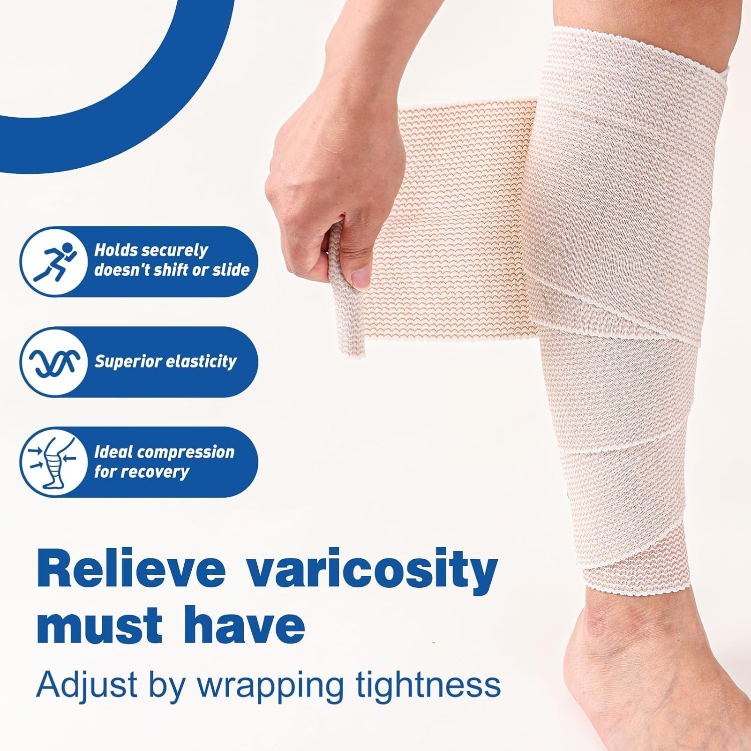 5 Pack Compression Bandage Wrap – 6″ AZEN Latex-Free for Legs, Body, Lymphedema.